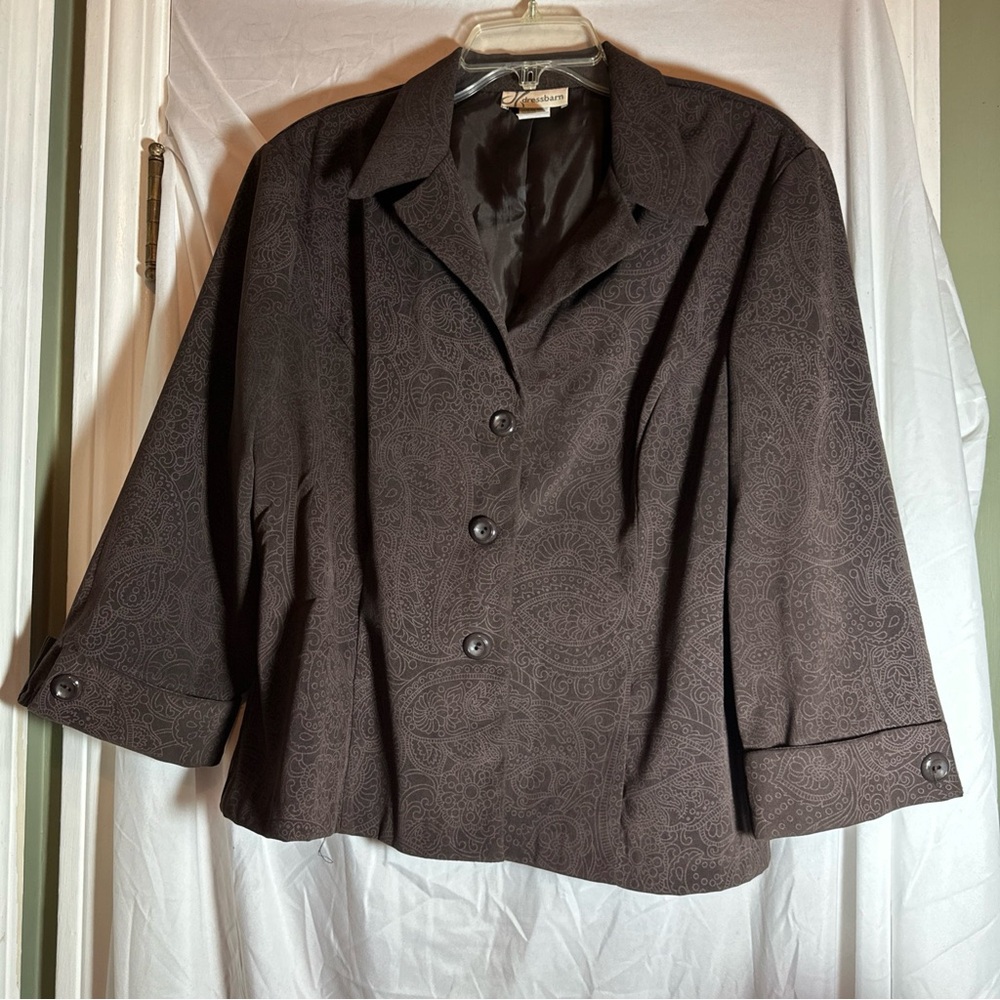 Vintage Dressbarn Blazer Women's XL Brown Paisley Collared 3/4 Sleeve Lined